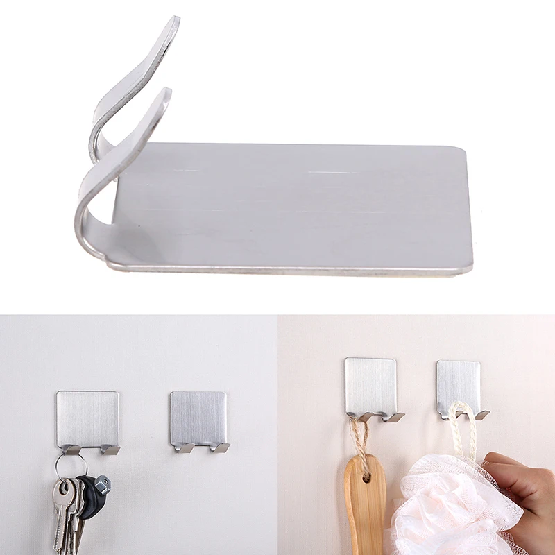 

48*20mm Adhesive Towel Hooks Stainless Steel Family Robe Hanging Hooks Hats Bag Adhesive Key Wall Hanger