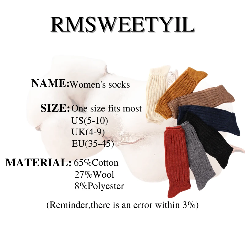 

RMSWEETYIL Women Slouch Socks Vintage Thick Loose Cotton Wool Winter Warm Solid Color Ladies Casual Boot Scrunchie Crew Sock