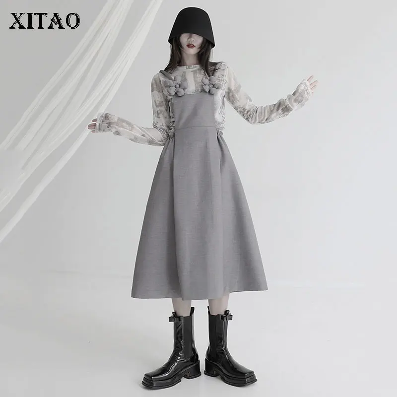 

XITAOThree-dimensional Flowers Strap Dress Patchwork Summer New Fashion Personality Temperament Solid Color Dress GWJ0036