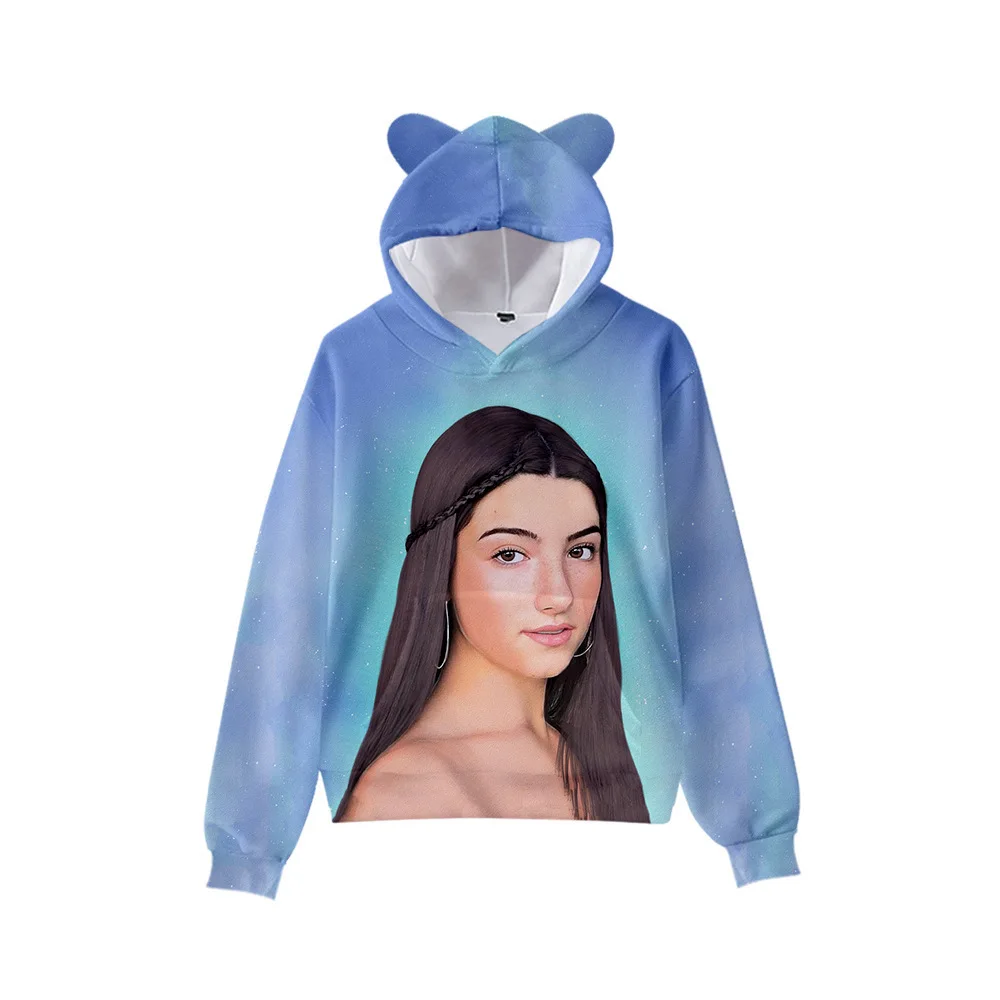 

Cute 3D Printed Charli D'Amelio Womens Novelty Hoodies Girls Cat Ears Sweatshirts ladies Pullovers Autumn Winter Popular clothes