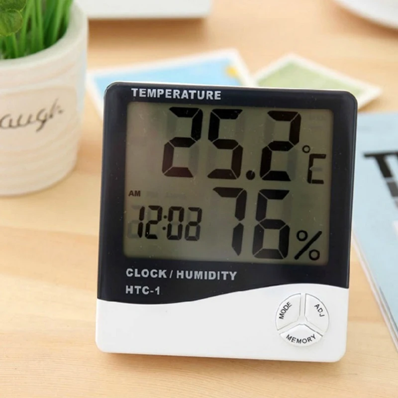 LCD Electronic Digital Temperature Humidity Meter Home Indoor Outdoor Thermometer Hygrometer Weather Station Clock HTC-1 HTC-2 htc 1 indoor room lcd digital electronic thermometer hygrometer measuring temperature humidity meter alarm clock weather station