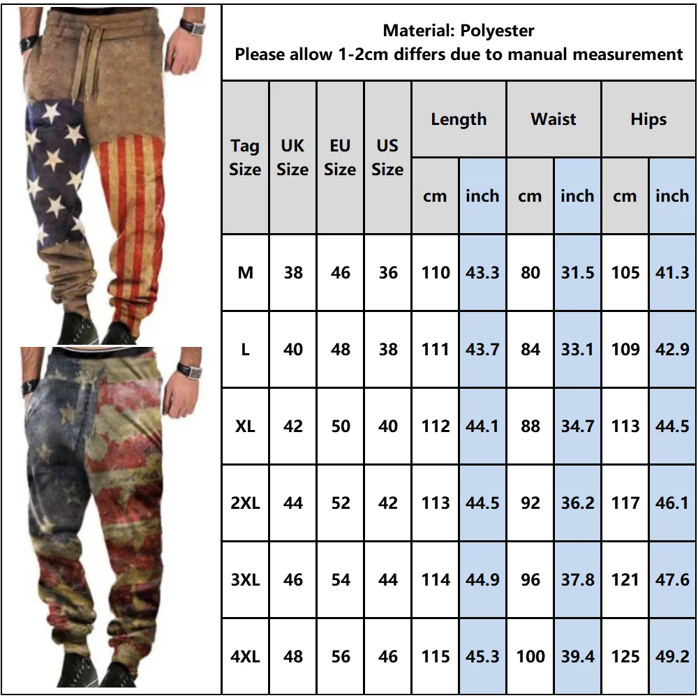 

Sales Men's 4 july American Flag Printed Pants Hip Hop Style Baggy Joggers Trousers Elastic Waist Casual Pockets Loose Pants D30