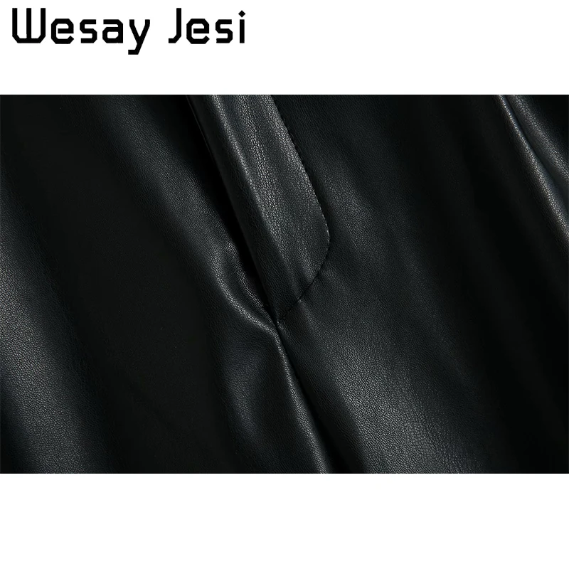 

New Fashion Black PU Leather Suit Pants Women High Waist Pants Belt Waist Bag Office Lady Trend Shining 2020