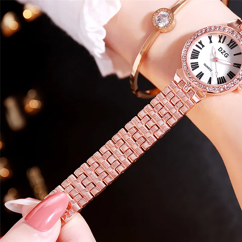 Женские часы в европейском и американском стиле модные с бриллиантовым стальным