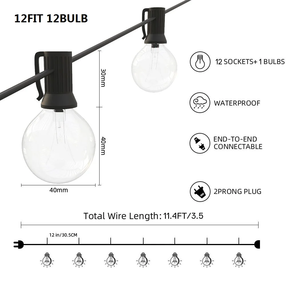 3.5M G40 Globe Bulb Christmas Lights Outdoor With 12 Clear Ball Garland Light Fairy Wedding Birthday Decoration Light