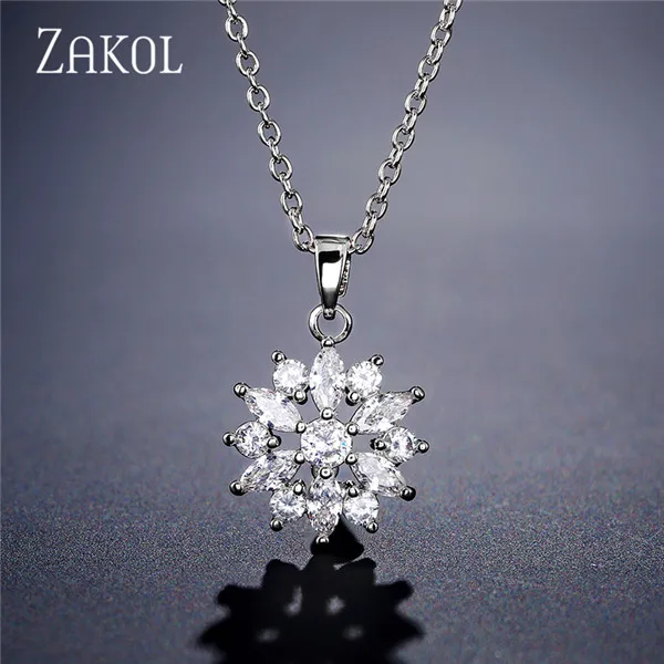White neccklace ZAKOL Мода розовое золото Цвет цветок обруч серьги кластера прозрачного хрусталя циркония серьги для Для женщин ювелирные Brincos FSEP609 - Окраска металла: White neccklace
