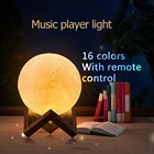 USB-ночсветильник в виде Луны 16 цветов, подарок на день рождения, Рождество, светодиодный музыкальный проигрыватель с 3D рисунком Луны, ламсветильник дистанционным управлением, Прямая поставка