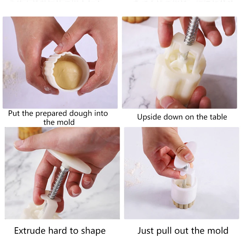 

6 Style Round/Square Flower Mooncake Mold Set 100g Mid Autumn Festival DIY Hand Pressure Fondant Moon Cake Mould Decoration Tool