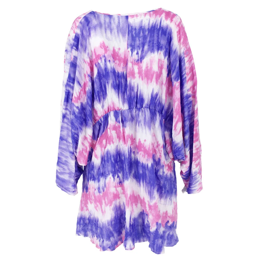 

Western Style Ladies Dresses Spring Autumn Fashion Loose Casual Oversize Simple Hot Sale Printing Tie Dye V-neck Long Sleeve