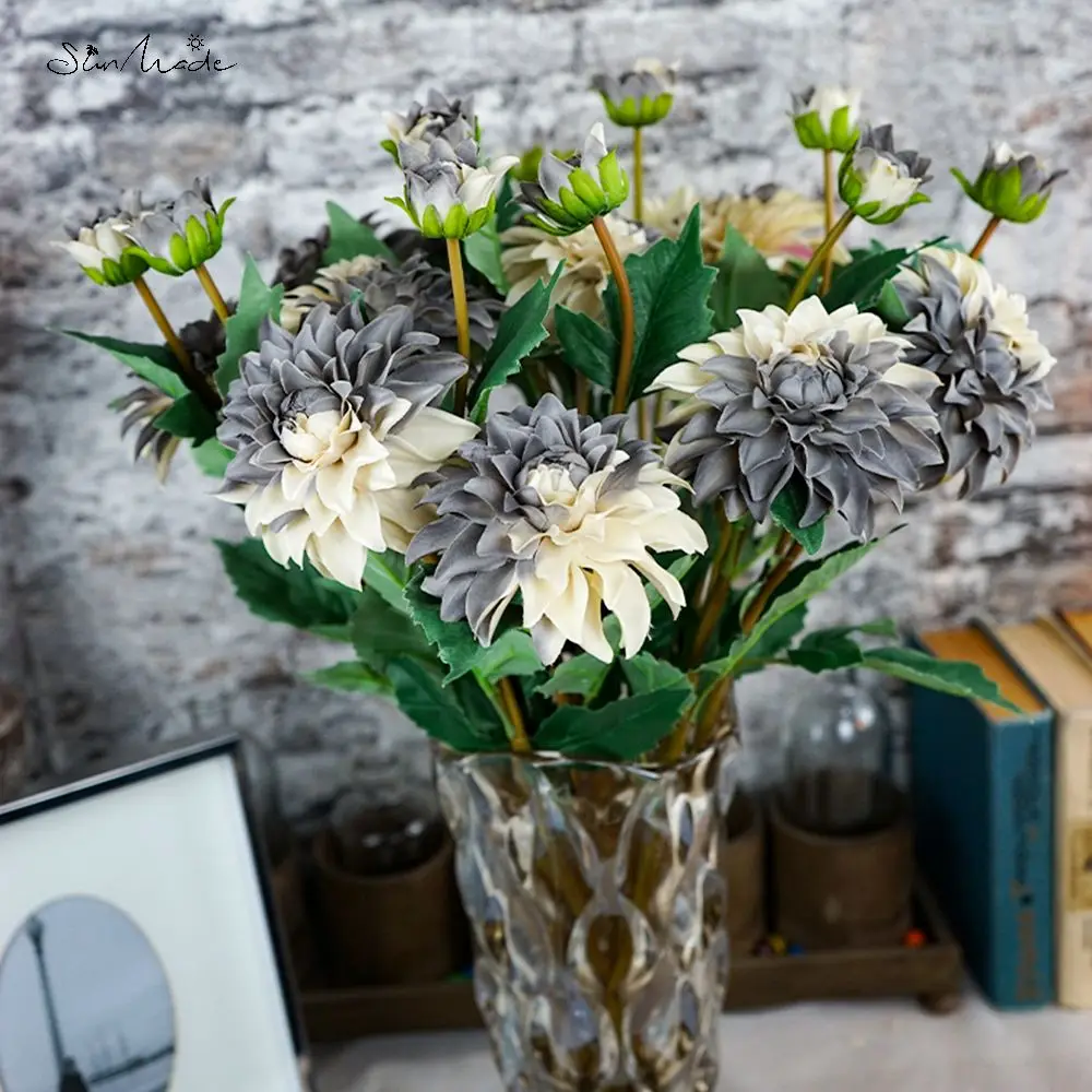 SunMade Двухголовый Осенние Цветы Далии Искусственные для Декора Дома Новогодний