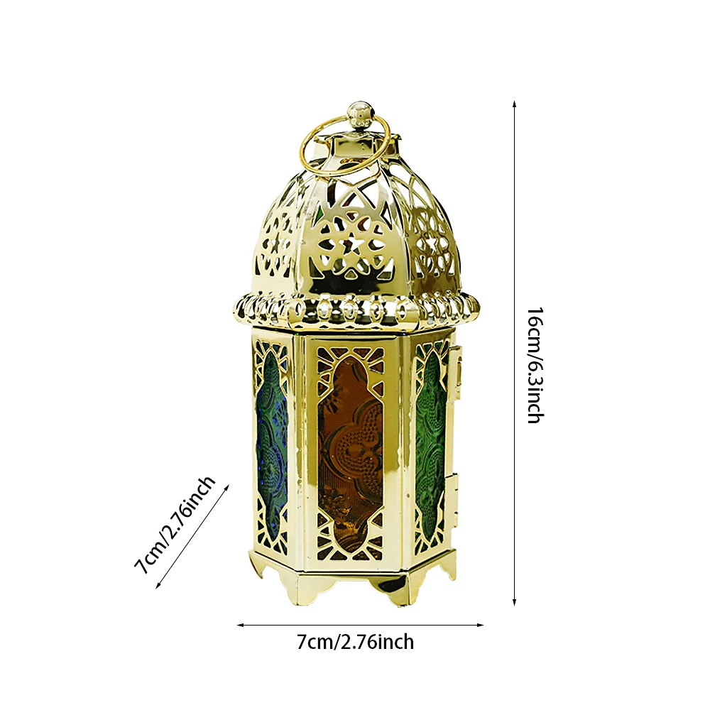 EID Palace Metal Lantern Candle Holders Luxury Candlestick Iron Lamp For Home Ramadan Arab Hanging Muslim Party Supplies | Дом и сад