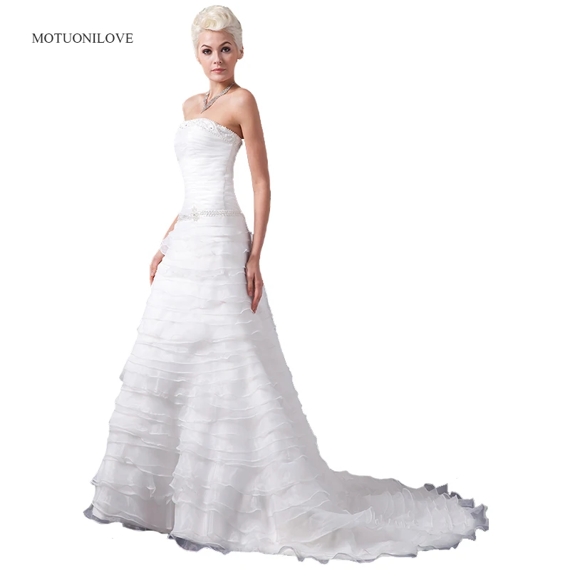 

2019 New Arrival Organza Tiered Wedding Dresses Bridal Gowns Court Train Pearls Beaded Sash Elegant Wedding Gowns Customize