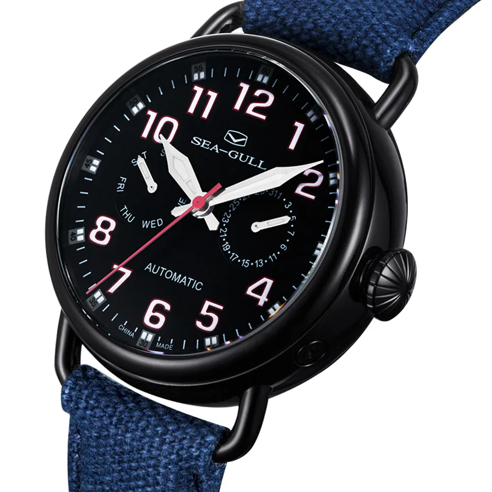 Genuine Seagull watches men 811.23.5026H Mechanical Chronograph Chinese Military men's Watch Luminous Arabic Numerals Black Dial