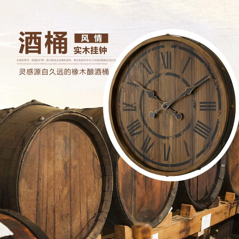 

European Wall Clock Living Room Roman Numeral Wooden Retro Art Antique Creative Waterproof Watches Non Ticking Saat Wall Decor