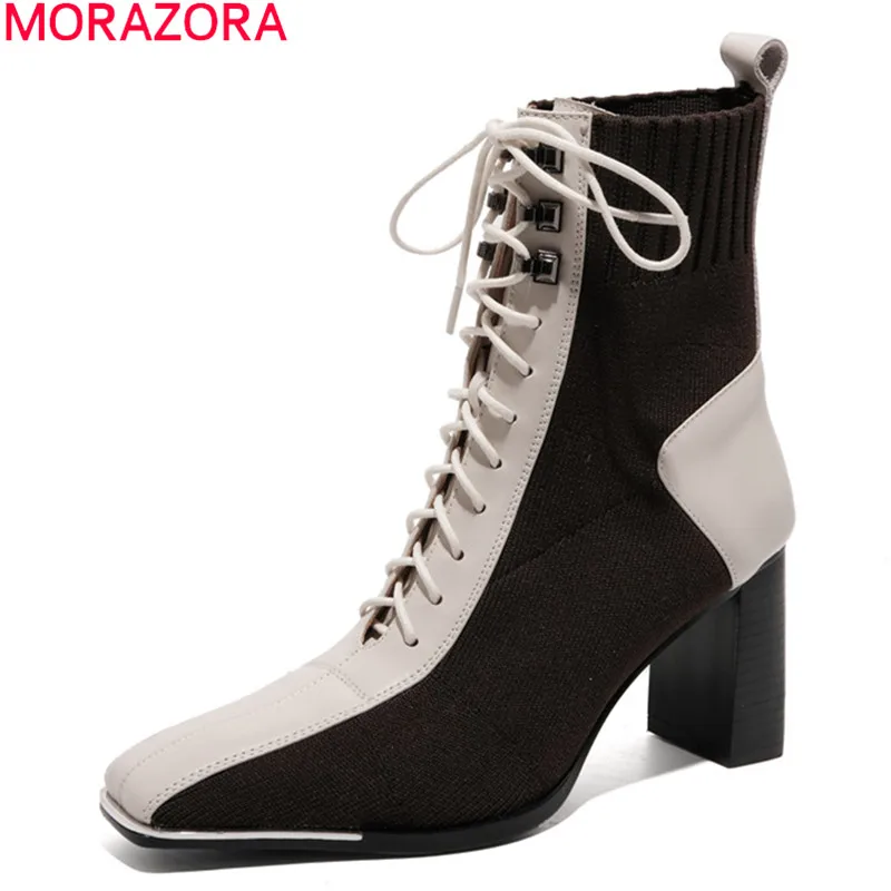 

MORAZORA New Brand women boots autumn winter fashion ankle boots thick high heels square toe mixed colors ladies shoes
