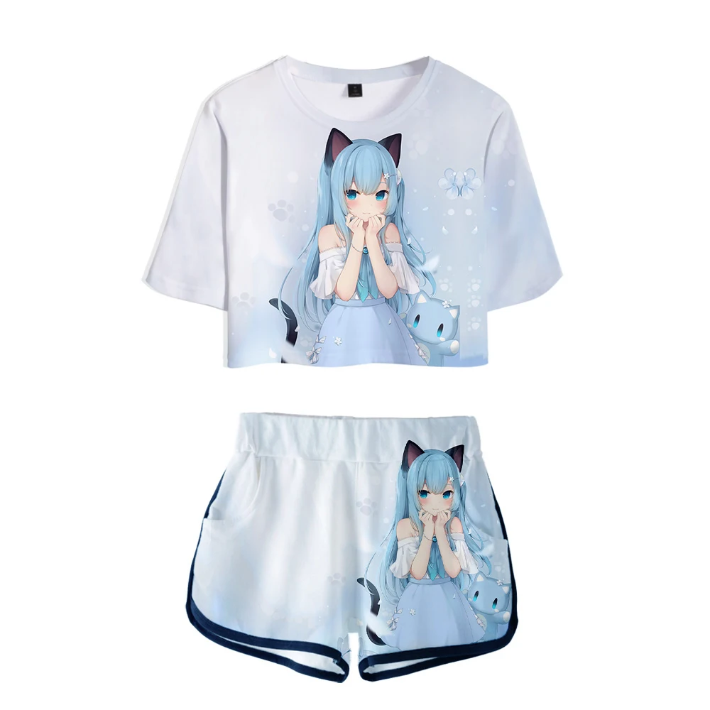 

2021 Cat Printing Nekoha Shizuku 3D Print Two Pieces Sets Women Casual T-Shirt+Shorts Clothes 1