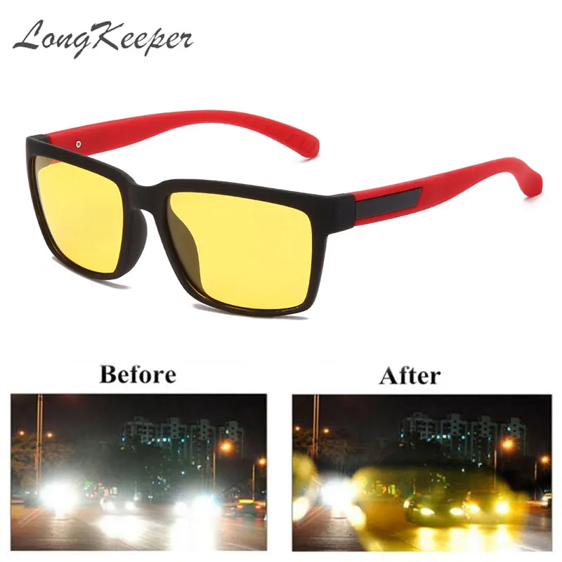 

LongKeeper Night Vision Glasses Men Women Polarized Sunglasses Yellow Lens Anti-Glare Goggle Night Driving Eyewear UV400 Oculos