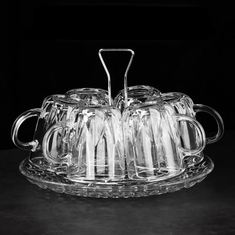 Glass cup with holder drain tray tea set household heat-resistant beer mug thick anti-scalding wine glasses | Дом и сад