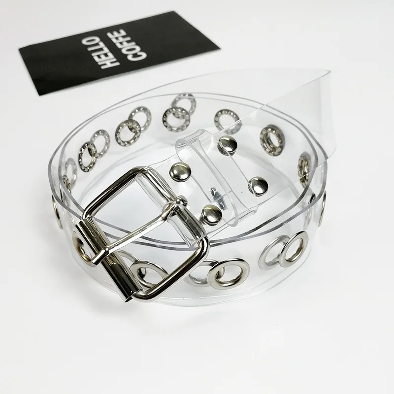 Ремень с двумя рядами прокладок для женщин двойная Пряжка из ПВХ ремешок джинсов