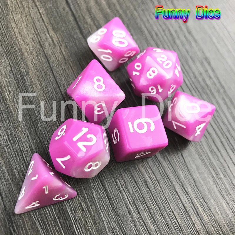 Pink White Новое поступление 7 шт. 2-х цветный набор Игральный костей с Туманность эффект d& игральная кость комплект d4, d6, d8, d10, d%, d12, d20 многогранные кубики, ролевые игры кубик для настольной игры - Цвет: Pink White
