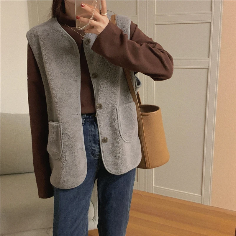 Sungtin свободный флисовый жилет теплая Женская куртка без рукавов из искусственной