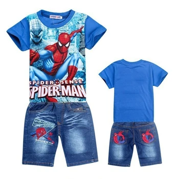 2022 Summer Baby Boy Cartoon Spiderman Clothing Sets Kids Boys Fashion Short Sleeve T Shirt+Jeans 2Pcs Suits Children Clothes 1