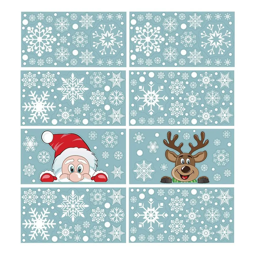 

Новогодние Наклейки 300 шт., 8 листов, рождественские наклейки на окно в виде снежинок, наклейки на стекло, праздник, снежинка, Санта-Клаус, нак...