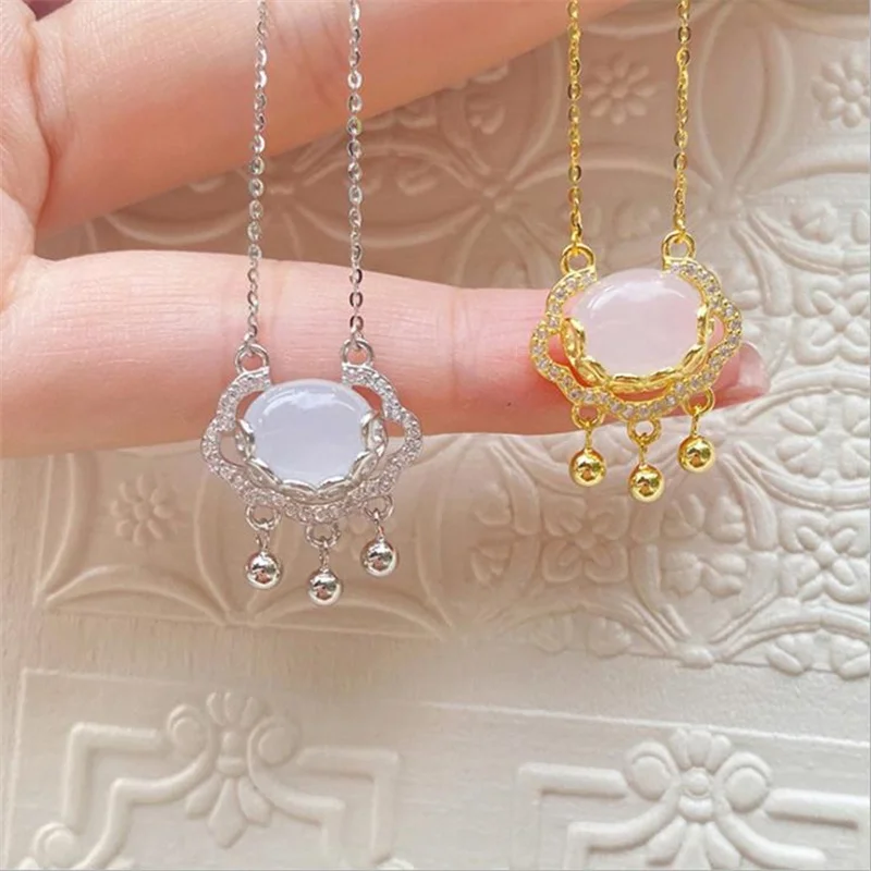 

Quality Jade Lock Pendant Necklace For Women Jewelry High Grade Silver 925 Chain Clavicle Necklaces Girls Gold Choker Bijou