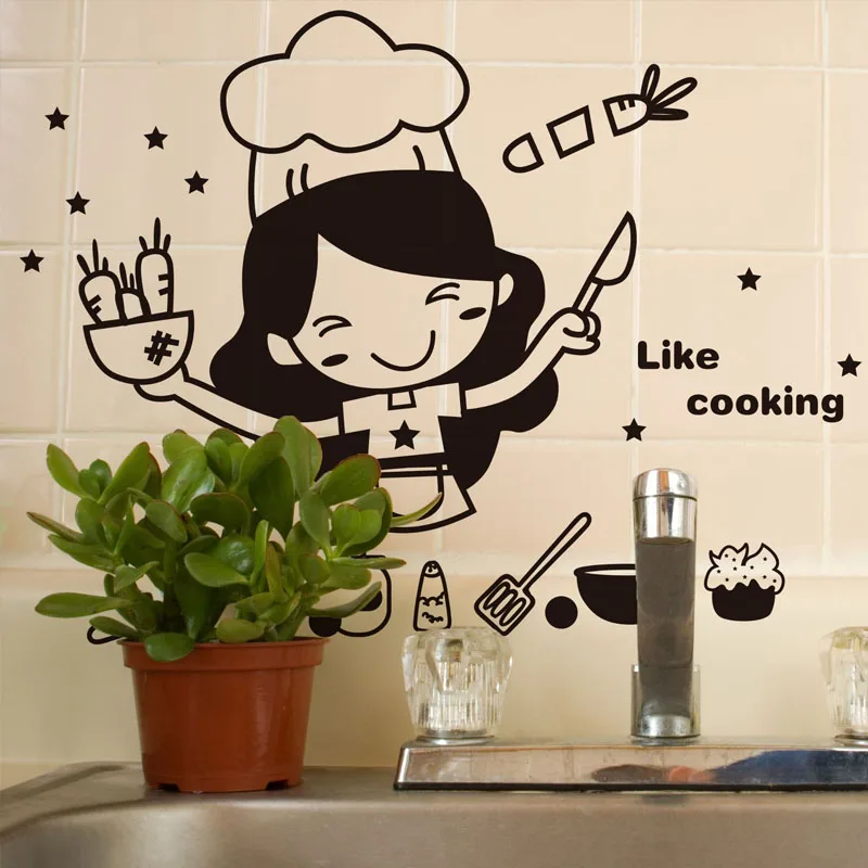 

Cartoon chef Vinyl Wall Stickers For Kitchen Home decor Cook For Restaurant Decorative stickers Pegatinas de pared