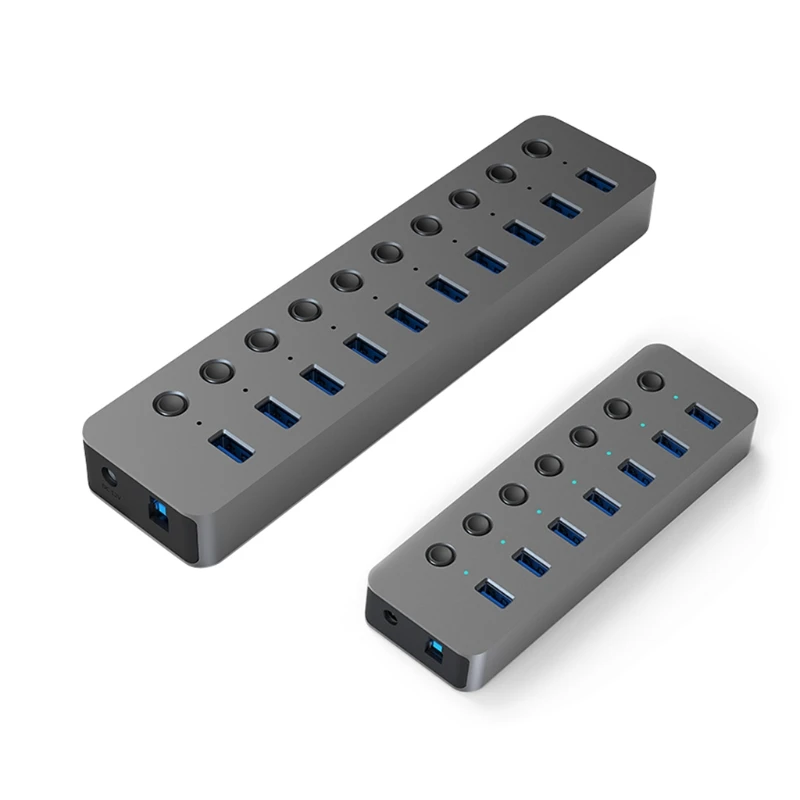 

Blueendless USB3.0 разветвитель с несколькими портами USB, расширитель портов 12 В, блок питания, несколько USB 3,0, концентратор с переключателем и свети...