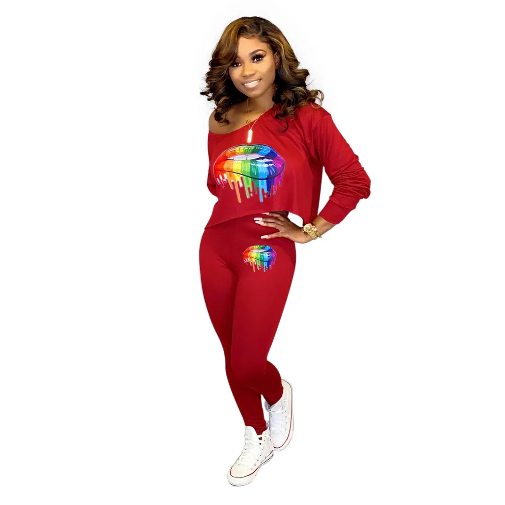 

Blast European and American Women's Autumn and Winter New Fashion Print Oblique Shoulder Two-piece Set