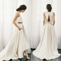 2 pieces vestidos de noiva simple satin wedding dresses a line boho 2021 sweep train elegant bride princess beach wedding gown