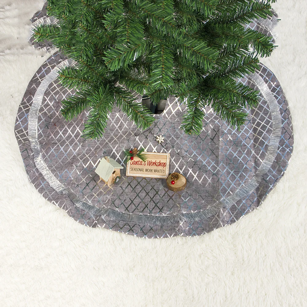 

new Christmas decoration 90cm cloth cool color tree skirt silver lattice Christmas tree bottom decoration tree skirt