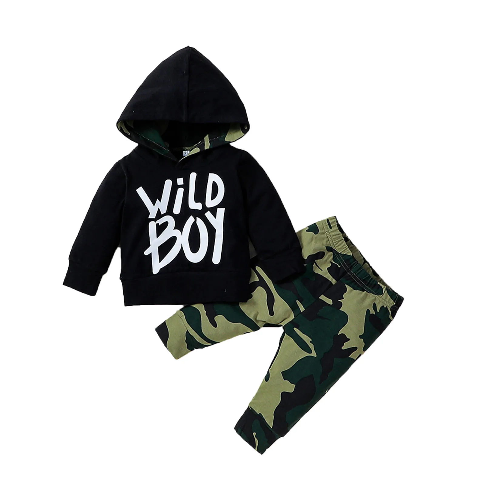 

SZYADEOU Toddler Kids Baby Boys Set Letter Hooded Sweatshirt Tops+ Camouflage Pants Suit For 3 Months-12 Months