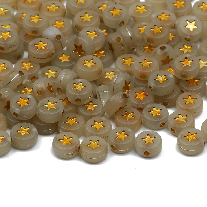 

Золотые 100-500 шт. круглые акриловые бусины со звездами 4x7 мм, бусины россыпью для изготовления ювелирных изделий своими руками