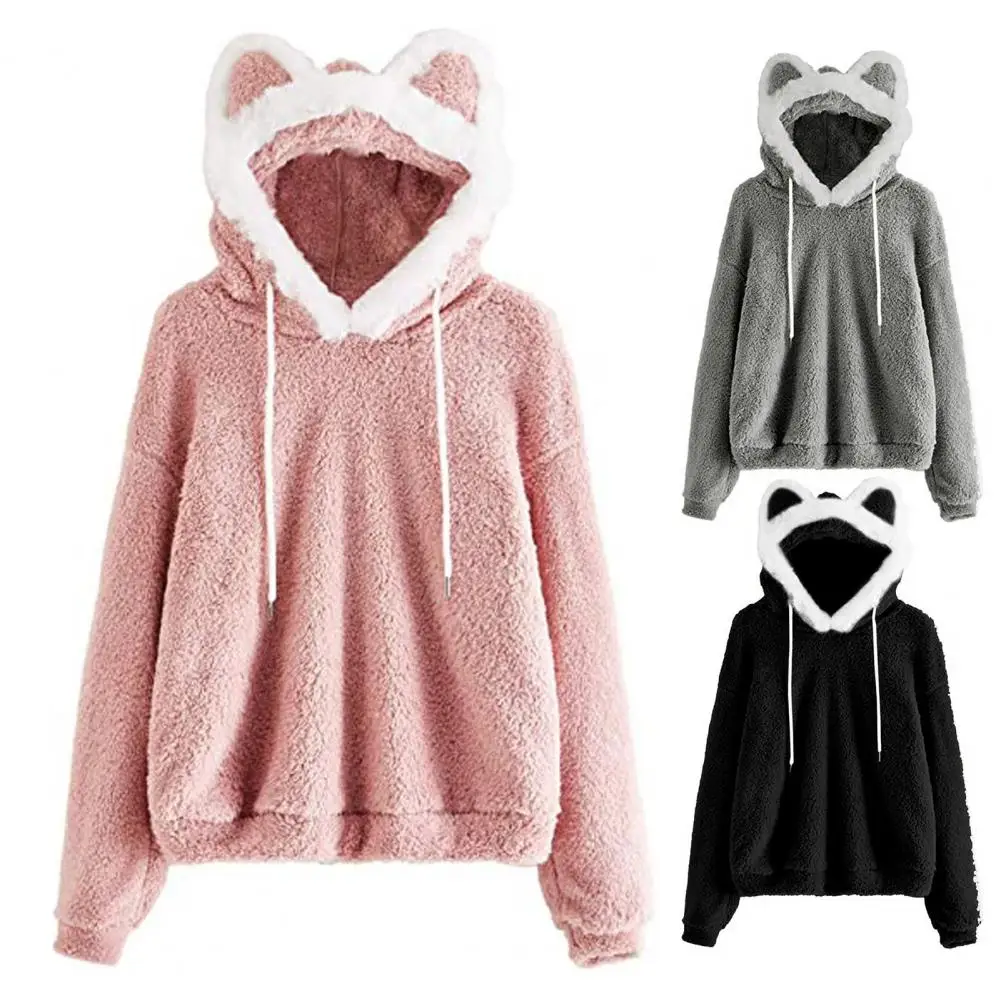 Пушистый Свитшот со шнуровкой модный утепленный однотонный Женский свитшот с