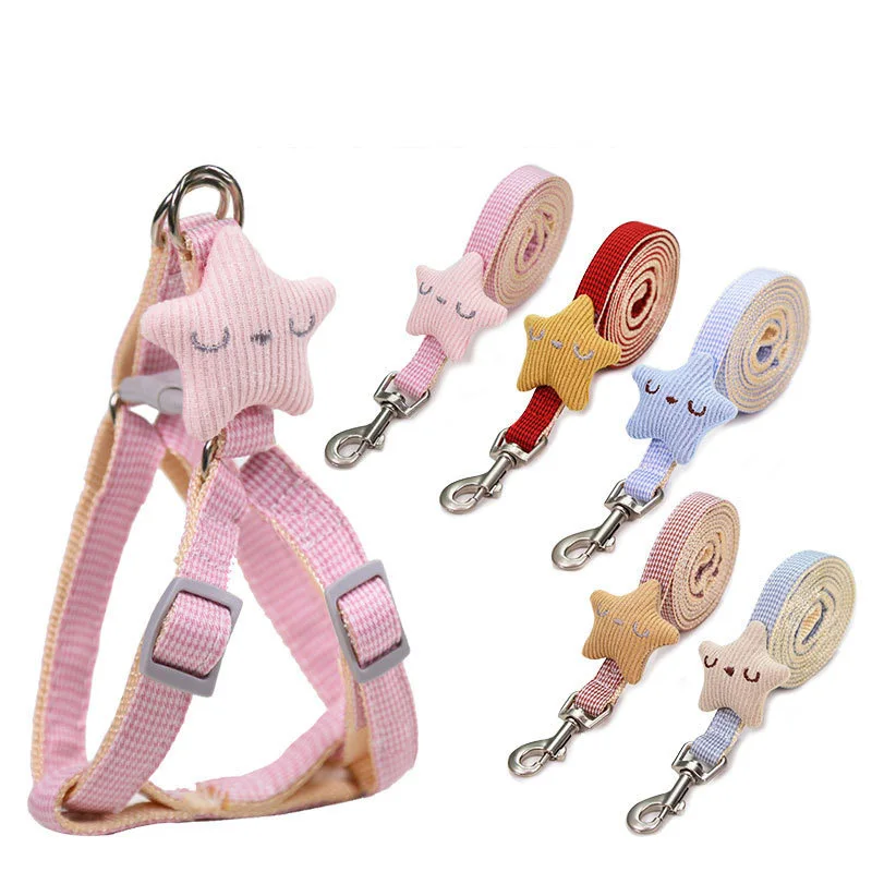 

Pet Dog Velvet Solid Cotton Stars Decorate Harness Vest Cat Leash Set Harness For Small Dog Adjustable Walking Puppy Accessories