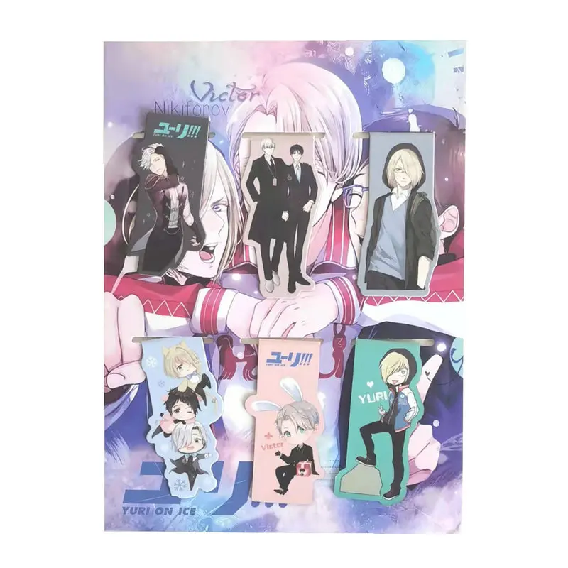 

6pcs YURI!!! on ICE Anime Magnetic Bookmark Cartoon Magnet Bookmark Child Student Kawaii Gift Bookmarks Office Stationery