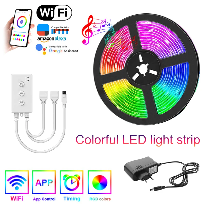 

Colorful LED Light Strip WIFI LED Strip Light RGB 5050/2835 Flexible Ribbon Fita RGB Lights Tape Diode 5-20M DC WIFI Controller