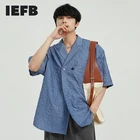 Рубашка IEFB мужская оверсайз с короткими рукавами, модная майка индивидуального дизайна в Корейском стиле, свободная однотонная одежда, лето 2021
