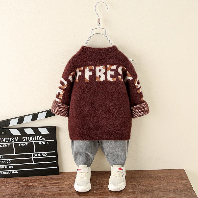 

Children's Clothing Boys' Pullover Warm Sweater Children's All-match V-shaped Female Pattern Sweater Winter Baby Boys Clothes