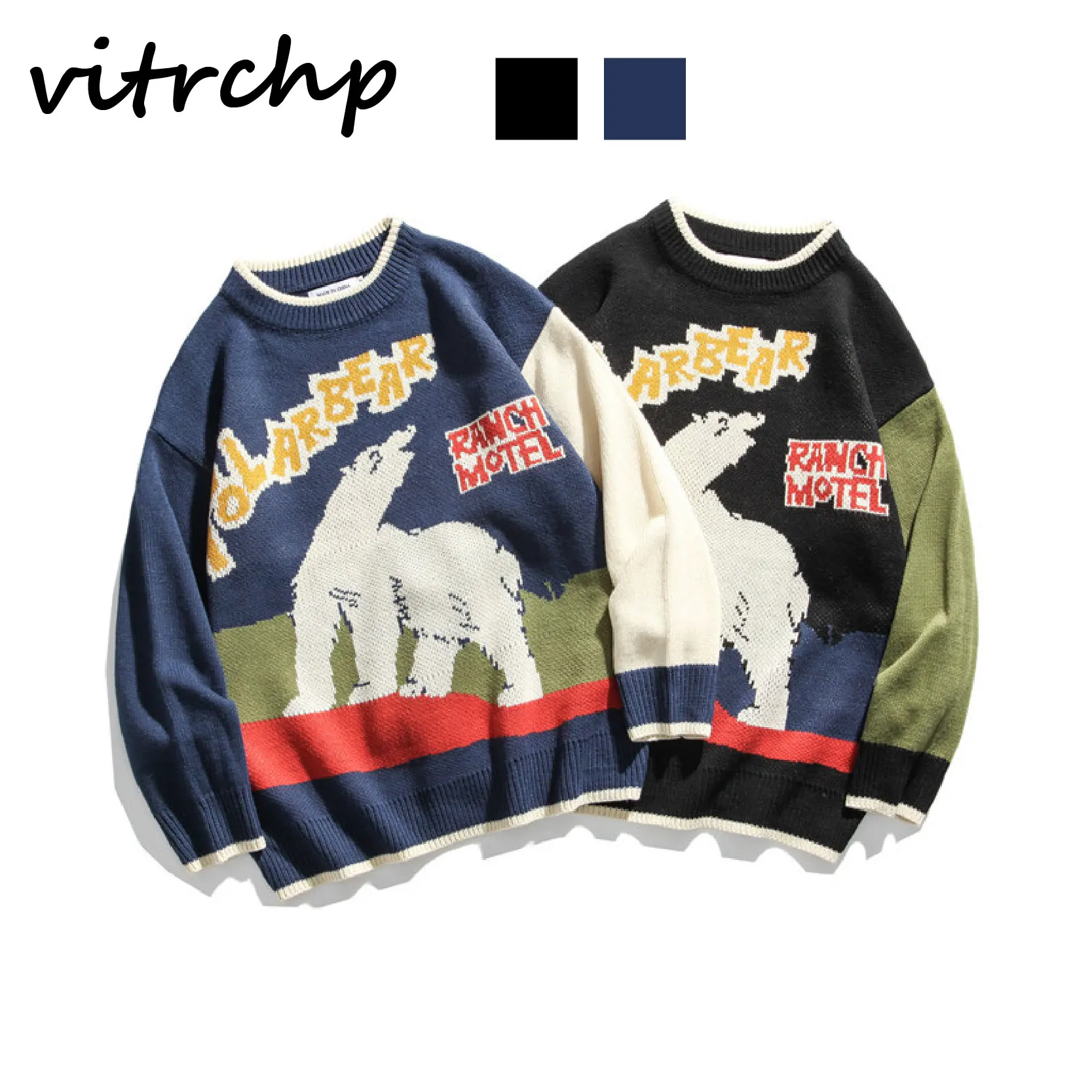 

VITRCHP 2021 Men's Knitted Sweater Casual Brand New Arrival Harajuku Style Couples Hip Hop Trend Retro Sweatshirts Top