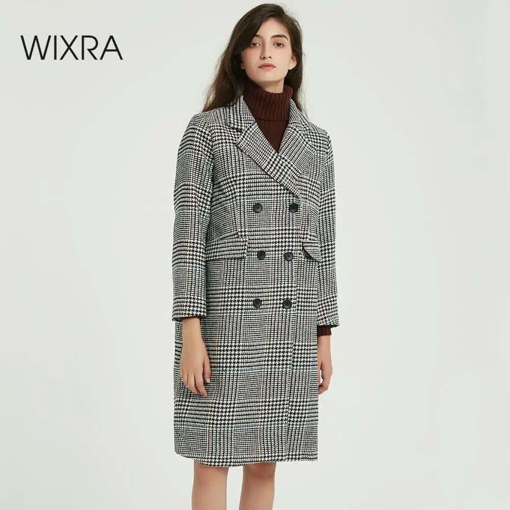 Wixra женское винтажное клетчатое пальто осенне весеннее двубортное повседневное