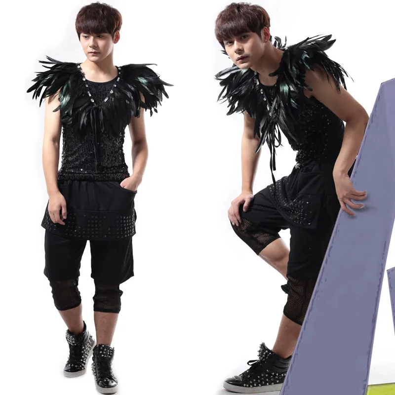 New Stage Costume NightClub Men Feather Shoulder Rave Clothes GoGo Dance For Singers BL2181 |