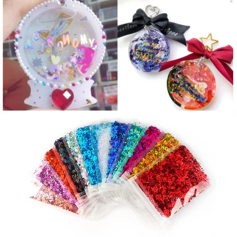 Mirror Sparkly English Letters Glitter Sequins Flakes Resin UV Epoxy Mold Fillings Nail Art 3D Slices Art Decorations Tips