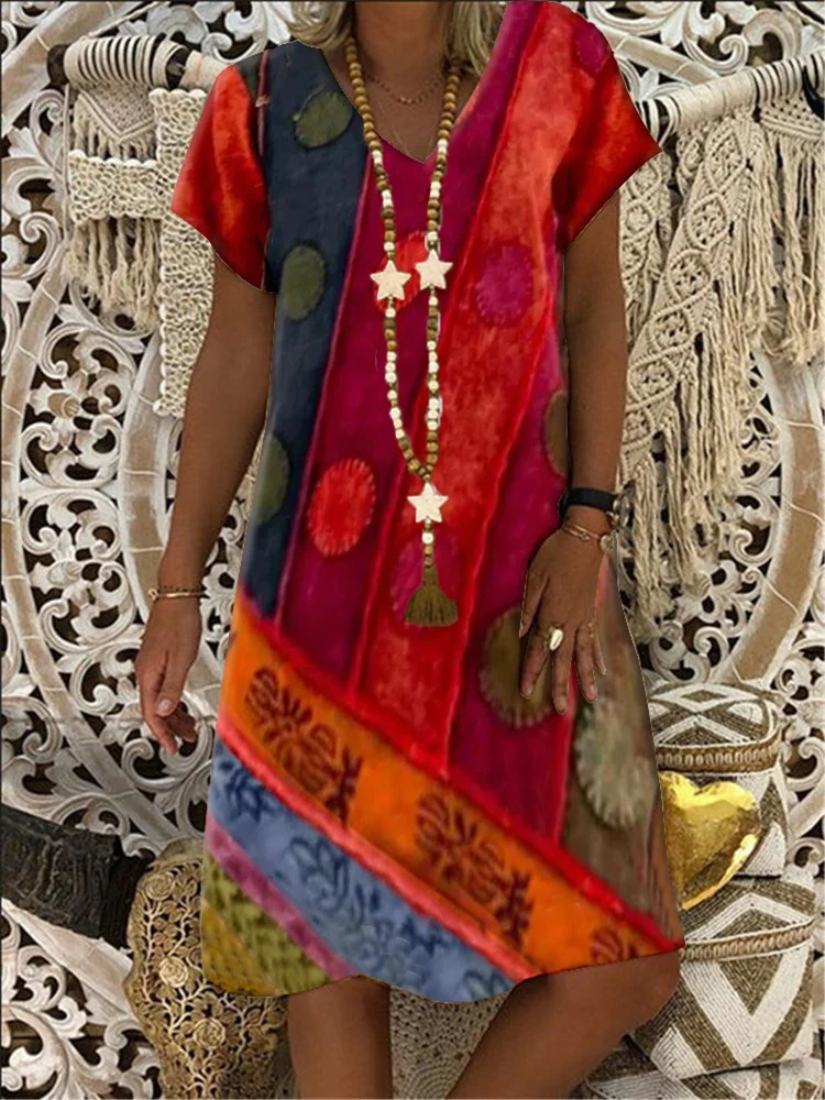 

Женское платье 2021 новые летние модные женские туфли в винтажном стиле с принтом свободного покроя с коротким рукавом размера плюс, платье