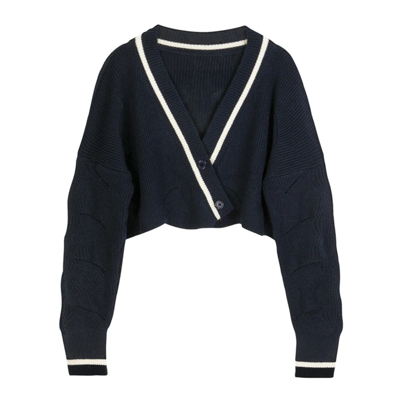 

ENew Autumn Winter 2020 Knitted Cardigan Women's Korean Long Sleeve Sweater Coat V-Neck Single Breasted Short Bubble Sleeve Top