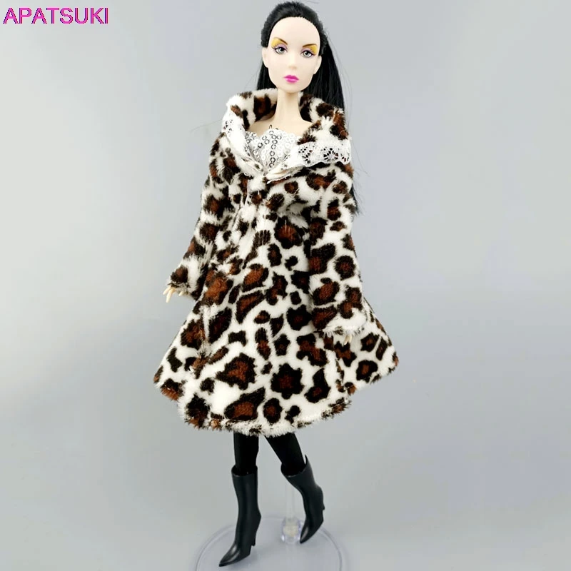 

Leopard Winter Warm Fur Coat for Barbie Doll Clothes Outfits for 1/6 BJD Doll Accessories Overcoat Jacket Toys For Children DIY