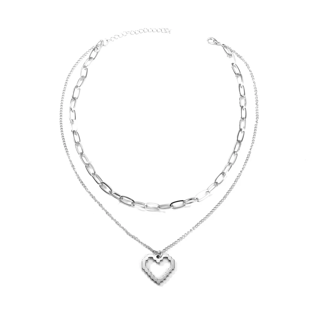 

Double Layer Heart Necklace Choker Creative Hip Hop Heart Necklace For Women Jewelry Necklaces & Pendants Colar Kolye Colares