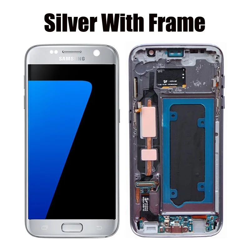 Silver with frame 5,1 ''Burn-тени ЖК-дисплей с рамкой для SAMSUNG Galaxy S7 Дисплей G930 G930F Сенсорный экран планшета с Услуги Pack - Цвет: Silver with frame